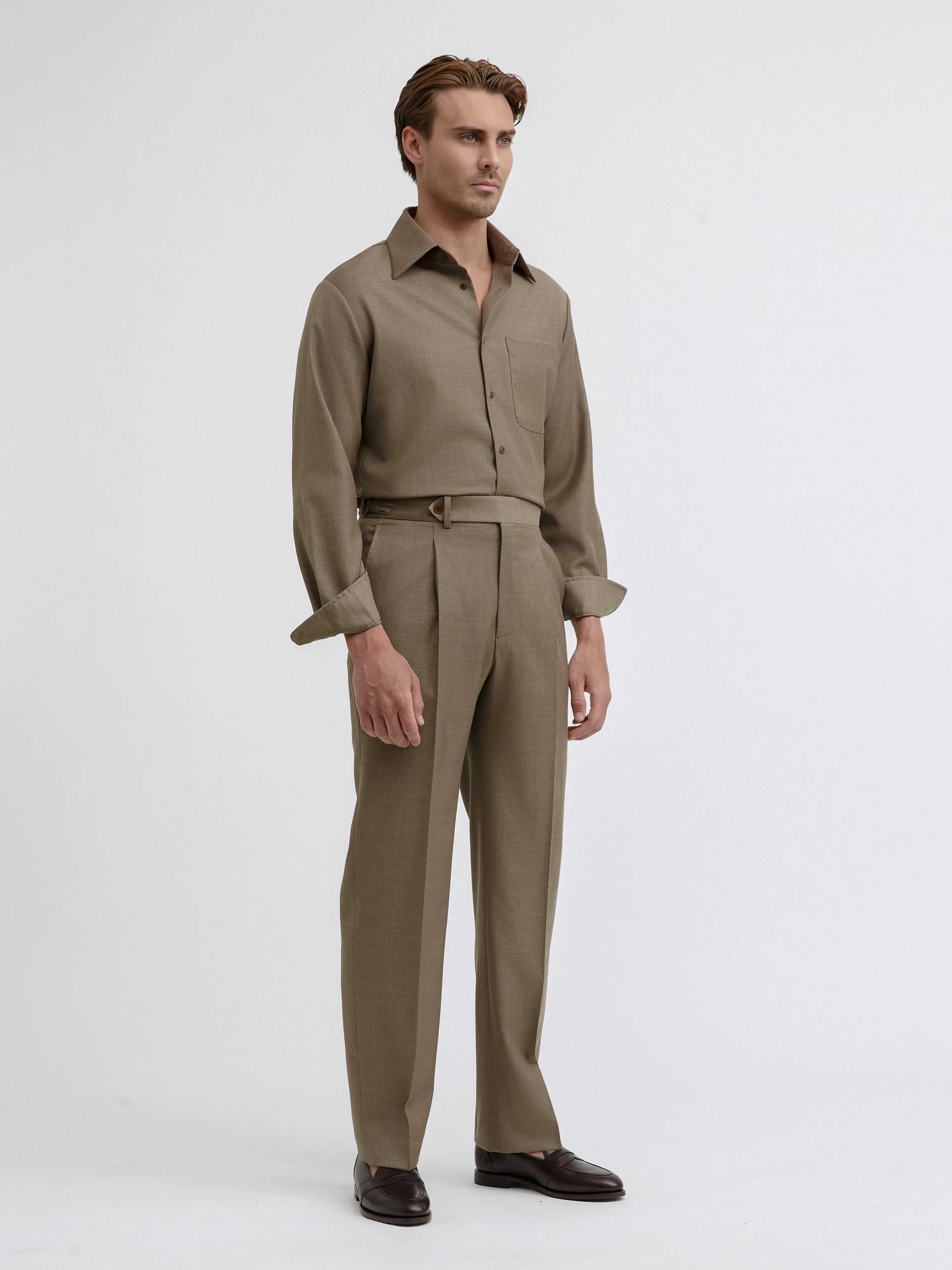 Taupe S130 Wool Oscar Trousers (Wide Fit)