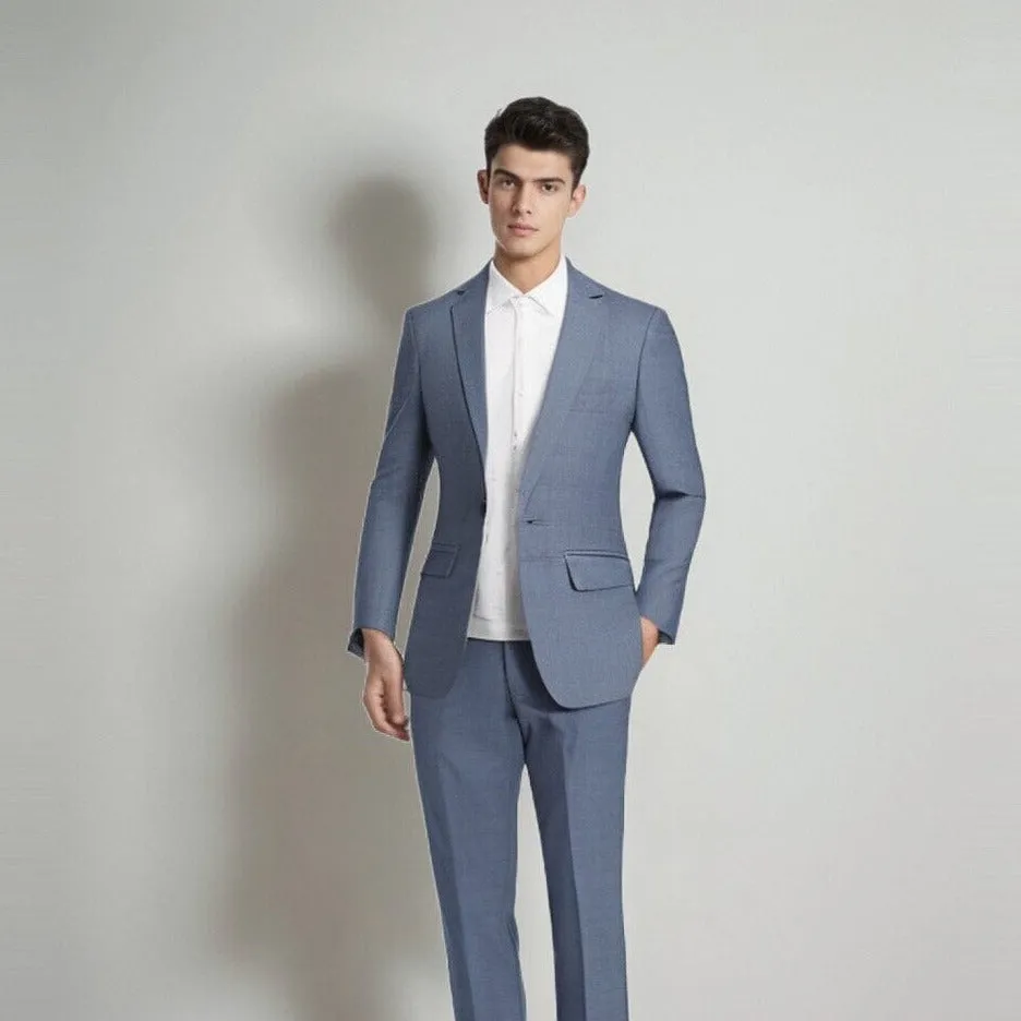 The Alain Plaid Slim Fit Blazer Suit Jacket - Slate Blue