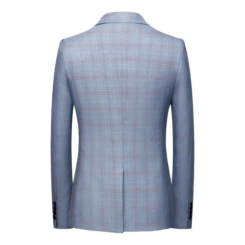 The Alain Plaid Slim Fit Blazer Suit Jacket - Slate Blue