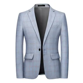 The Alain Plaid Slim Fit Blazer Suit Jacket - Slate Blue