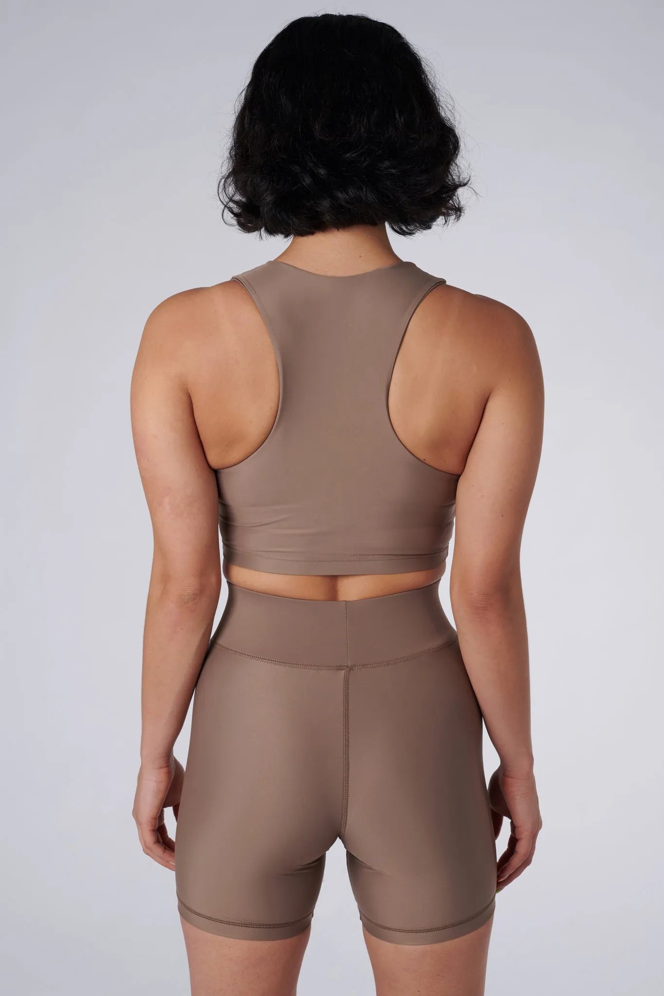 Tula High Neck Racer Back Crop Top | Recycled Nylon | Sand