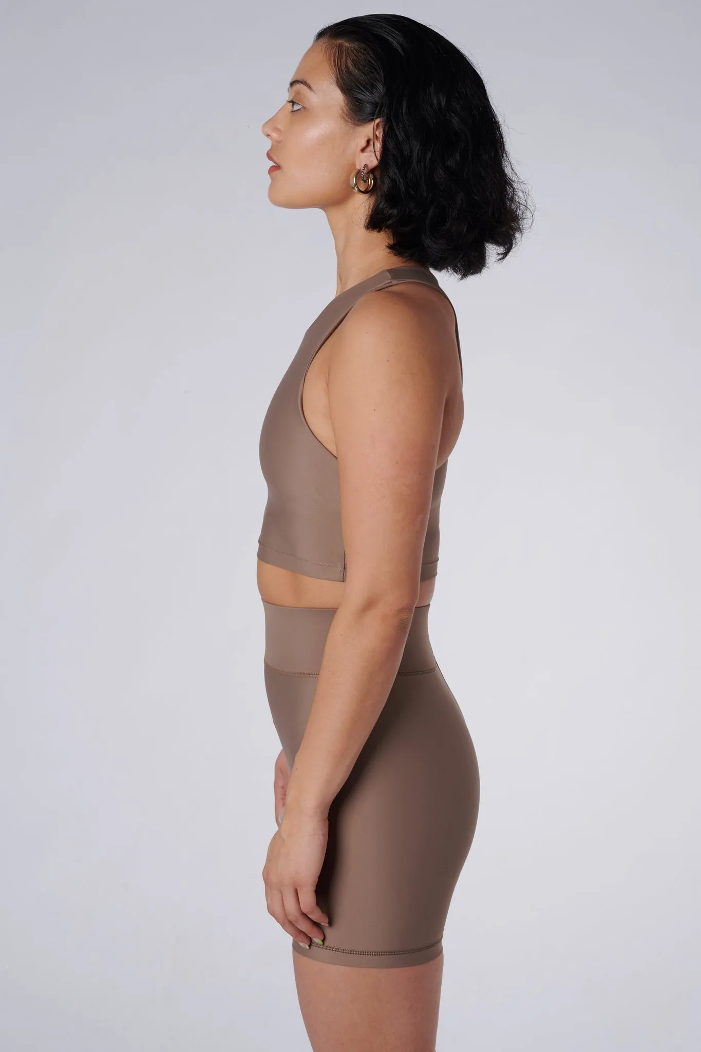 Tula High Neck Racer Back Crop Top | Recycled Nylon | Sand