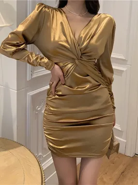 V-neck Hip Mini Dress