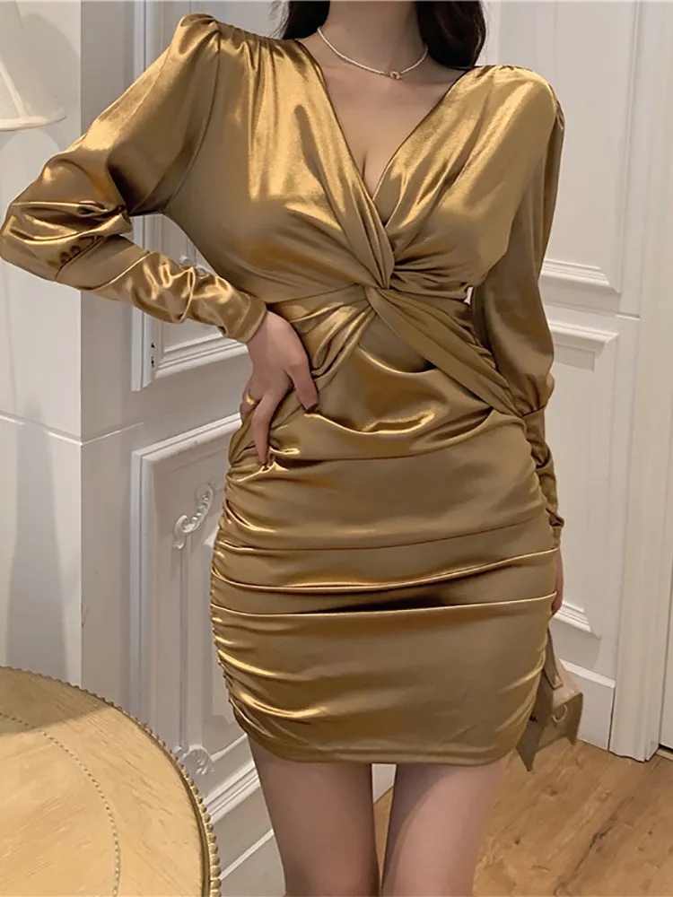 V-neck Hip Mini Dress