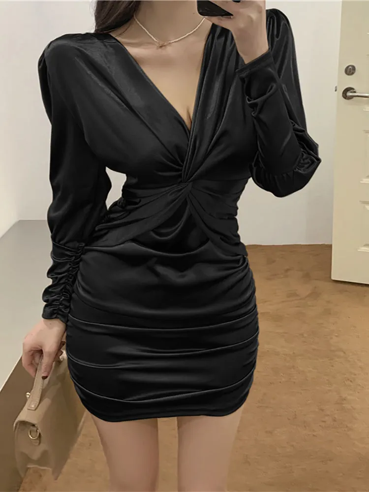 V-neck Hip Mini Dress