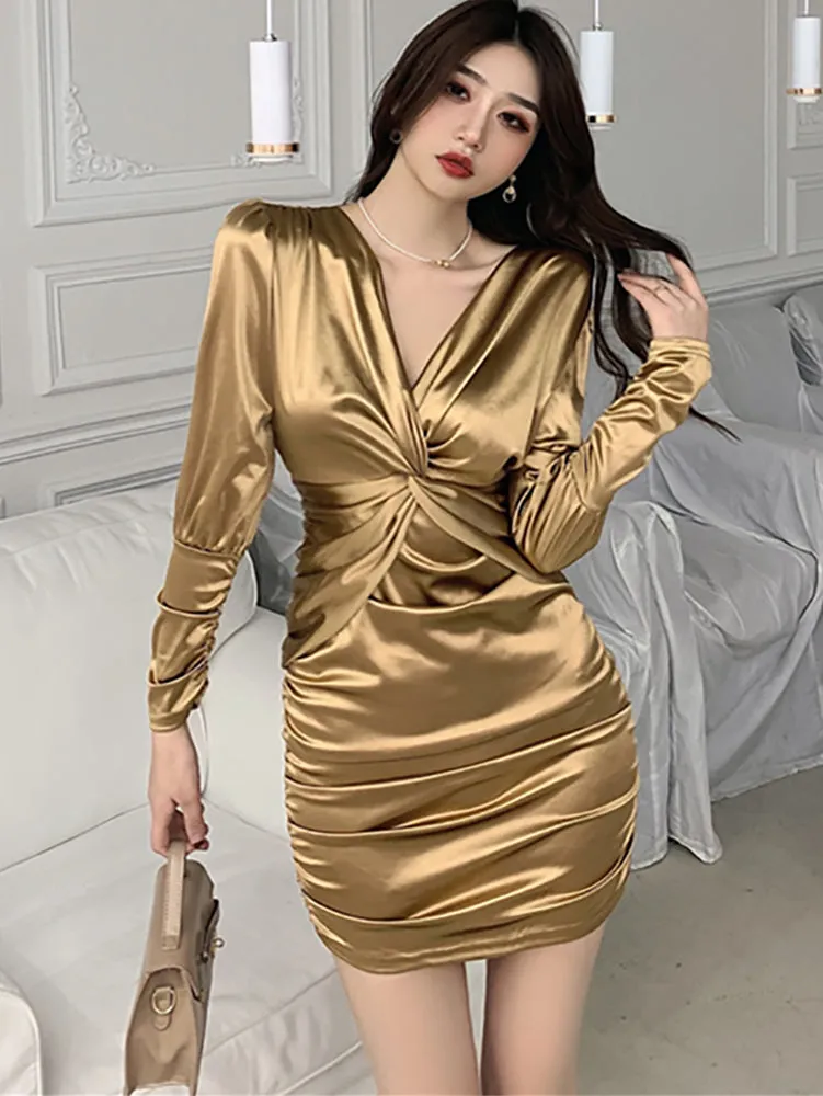 V-neck Hip Mini Dress