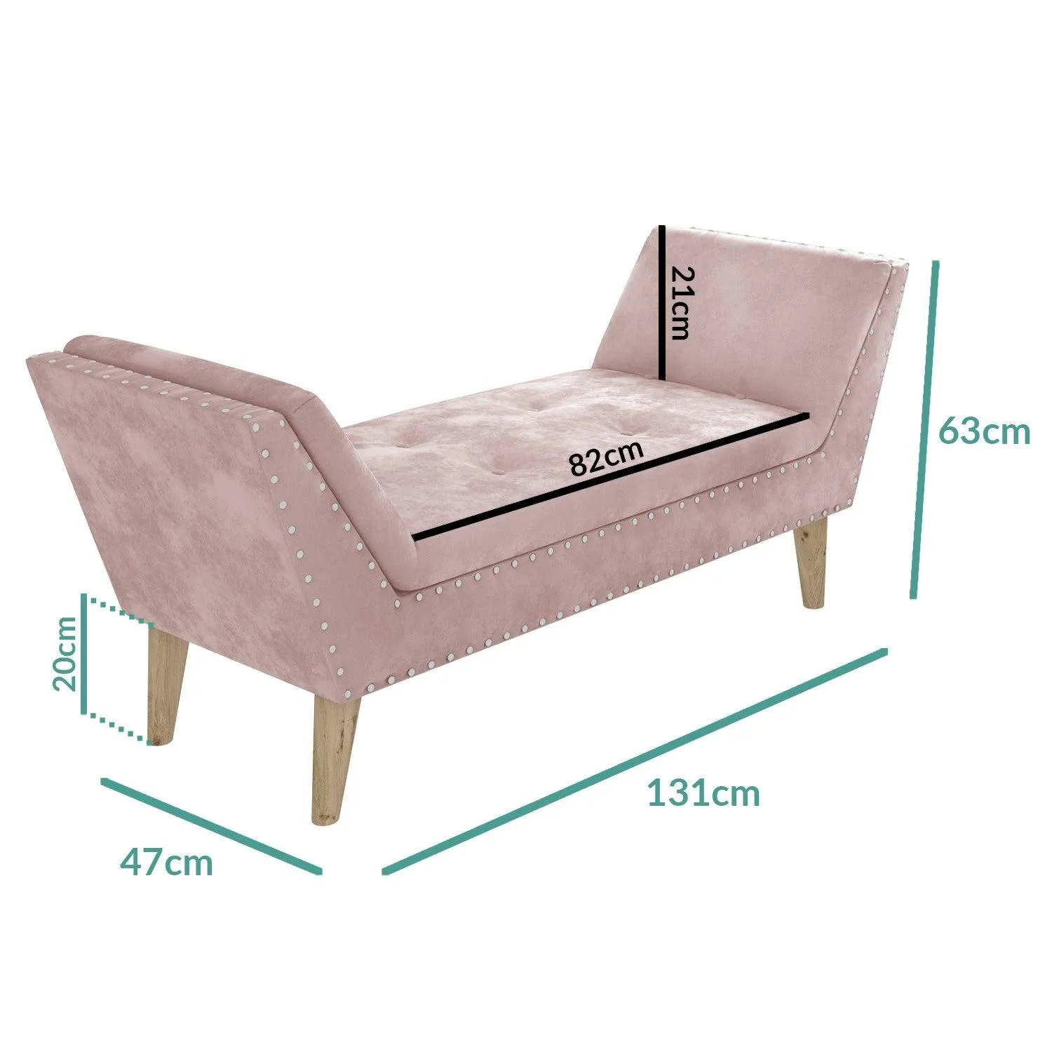 Velvet Bench Seat with Stud Detailing in Pink