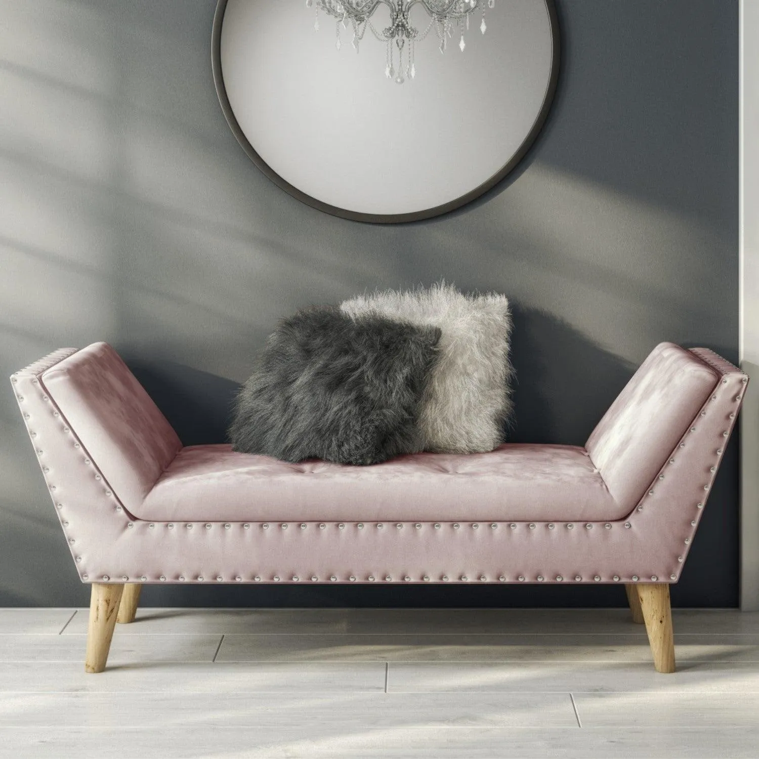 Velvet Bench Seat with Stud Detailing in Pink