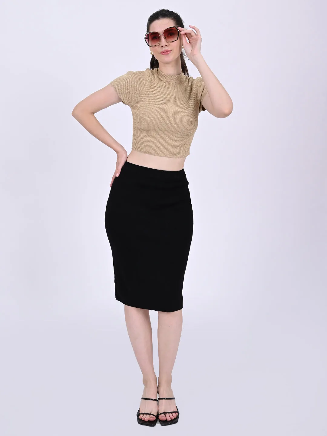 Women Gold Ribbed Crop Top