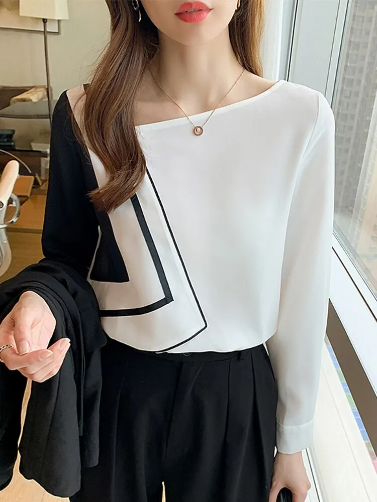 Women Stitching Chiffon Blouse