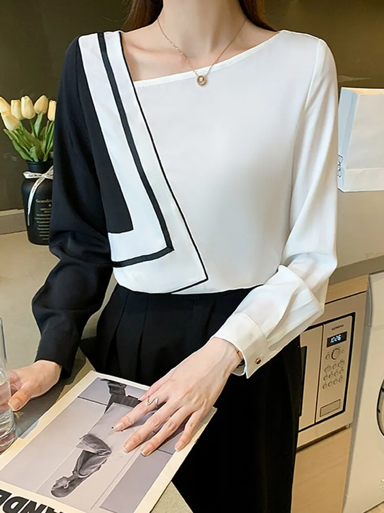 Women Stitching Chiffon Blouse
