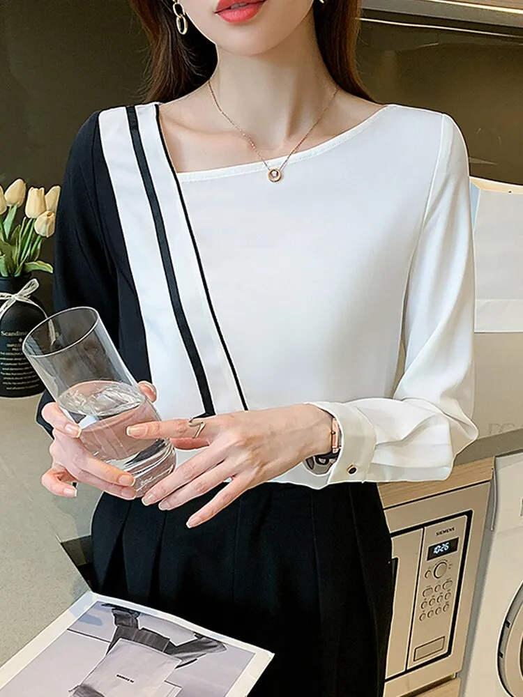 Women Stitching Chiffon Blouse