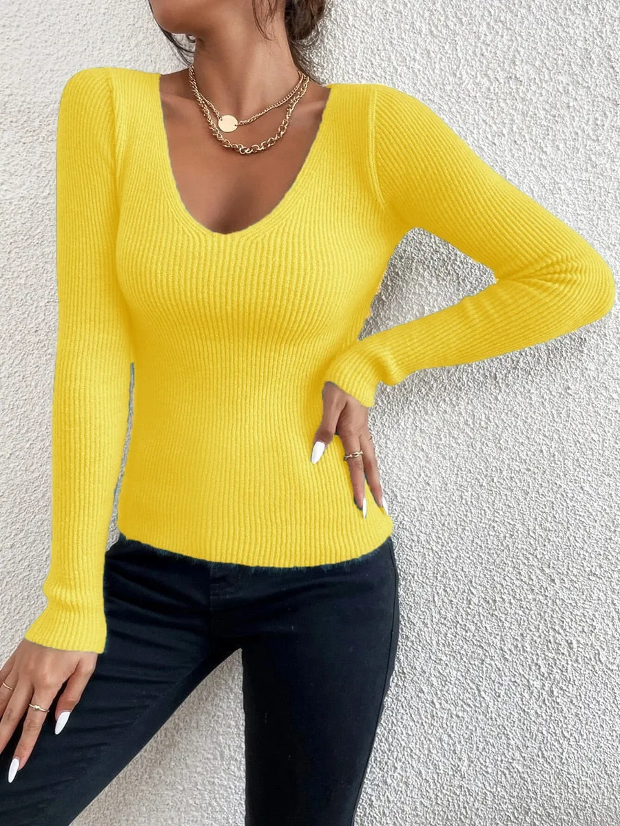 Women V Neck Pullover Sweater
