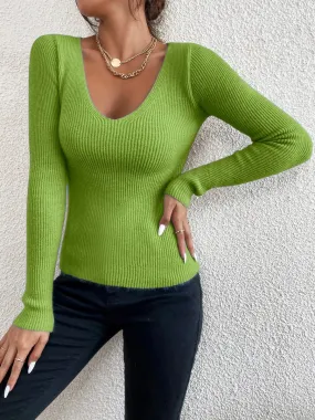 Women V Neck Pullover Sweater