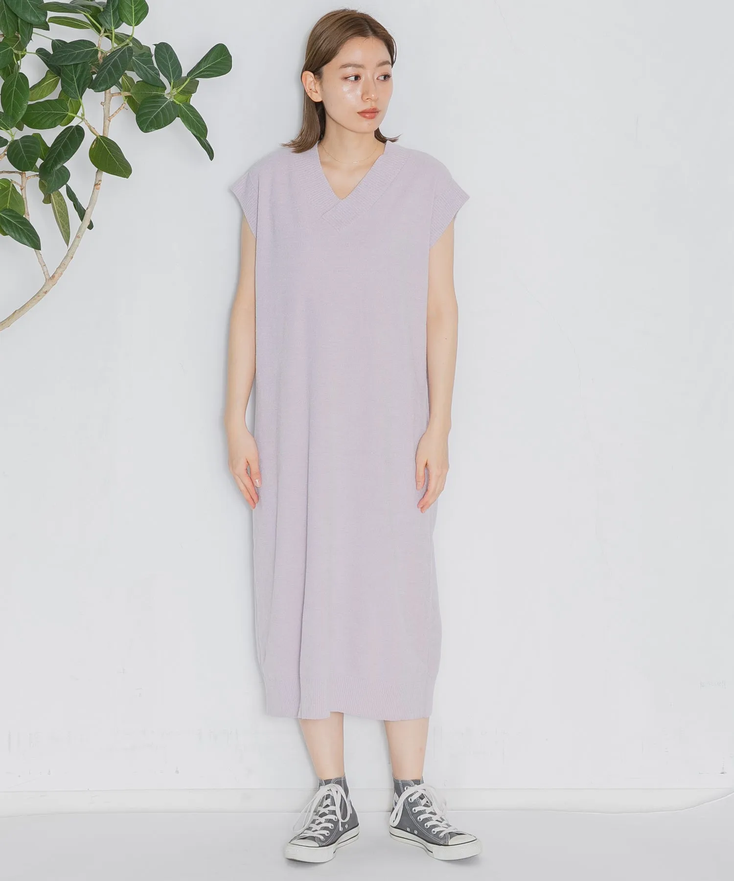 【WOMEN】nestwell CONEBILL - V NECK FRENCH SLEEVE DRESS -