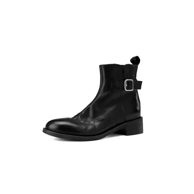 Women's 40mm Block Heel Horse Leather Chelsea Boots With Belt Buckle in Black/Wine Red