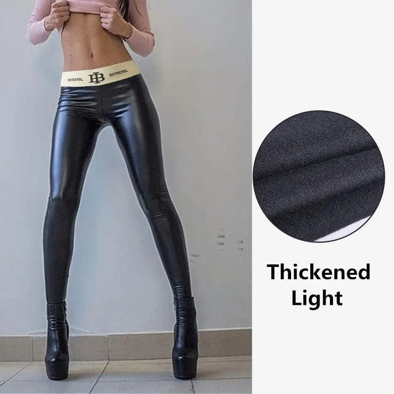 Women's Letter Graphic High Rise Faux Leather Skinny Pants