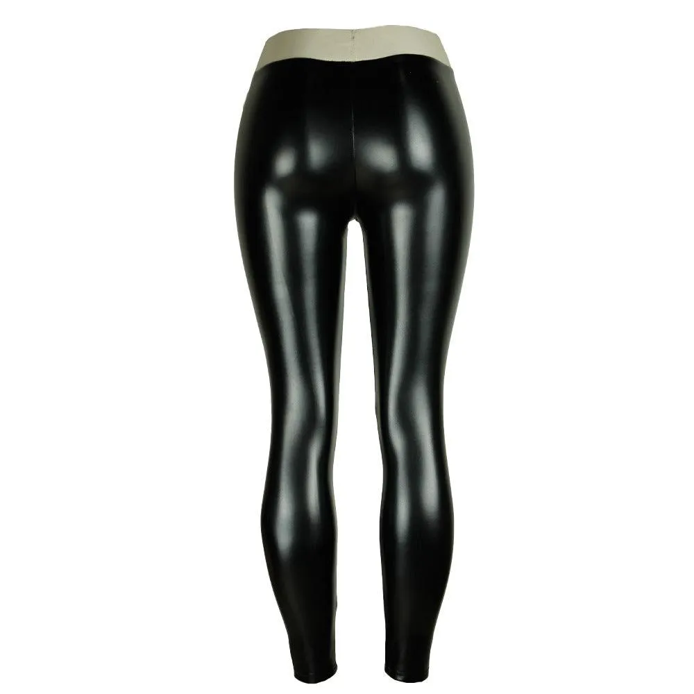 Women's Letter Graphic High Rise Faux Leather Skinny Pants